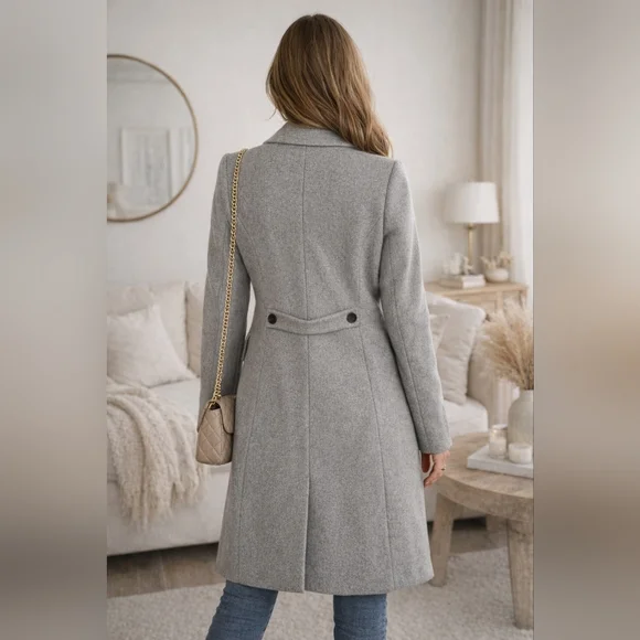 1 Madison Gray Wool Blend Tailored Long Coat Notched Collar Classic Chic XL - Picture 2 of 15